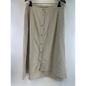 Soft Surroundings Linen Maxi Skirt Button Down Pockets Natural Tan Womens Large